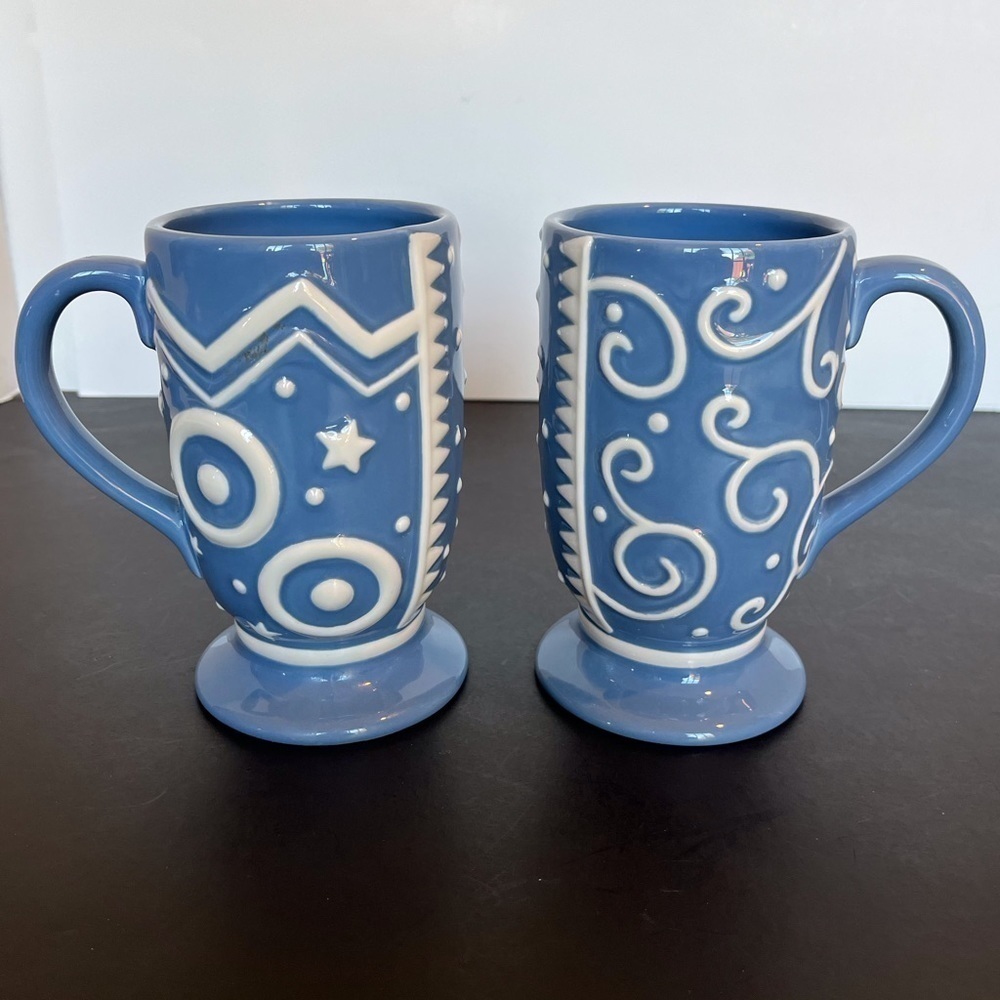 Tall Footed Ceramic Mugs - Set of Two